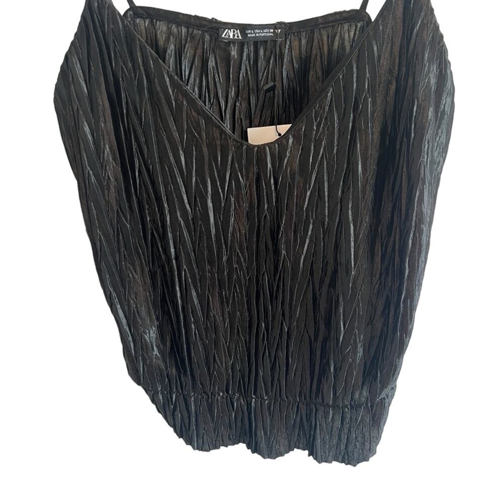 NWT Zara Crinkled Peplum Crop Top Size L Black - Picture 2 of 6